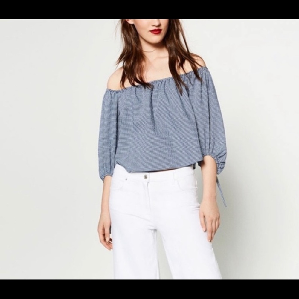 Zara Basic Off Shoulder Gingham Top
